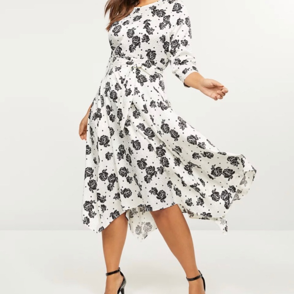 Floral Satin Fit & Flare Midi Dress 26 NWT